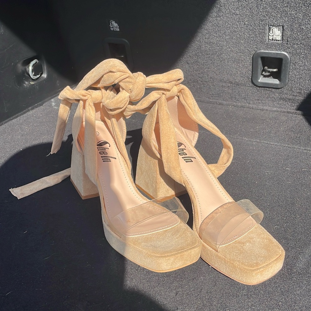 Beige Open Toe Heels